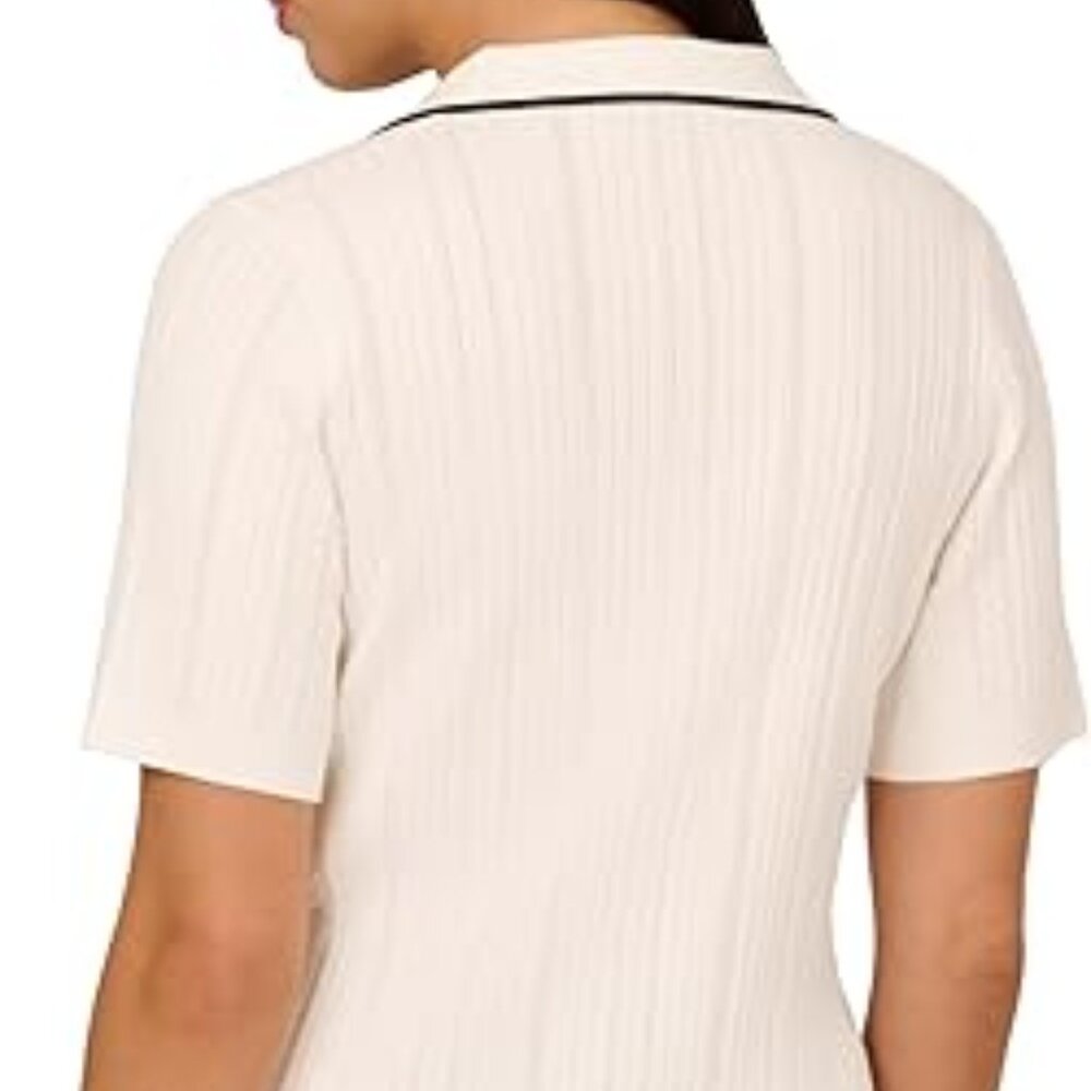 NWT Adrianna Papell Tipped Short Sleeve Polo Sweater - Picture 4 of 5